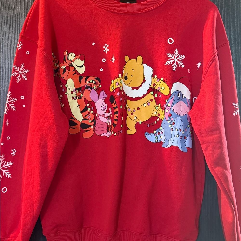 Disney Red Oversized Holiday Christmas Sweatshirt Winnie the Pooh Small 4/6